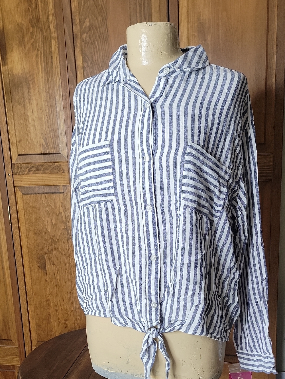 NWT So Striped Tie Button Front Blouse Top Sz XL